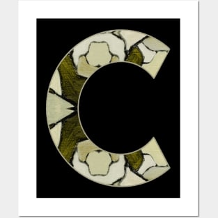 Letter C Monogram Initial Olive Green Pearl White Aesthetic Abstract Pattern Painting On Canvas Posters and Art